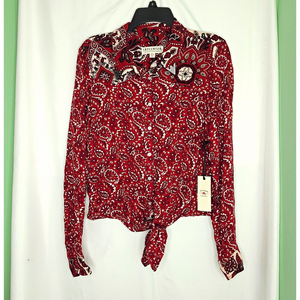 Idyllwind Women's Red Paisley Tie-Front Long Sleeve Western Top MEDIUM (NWT)